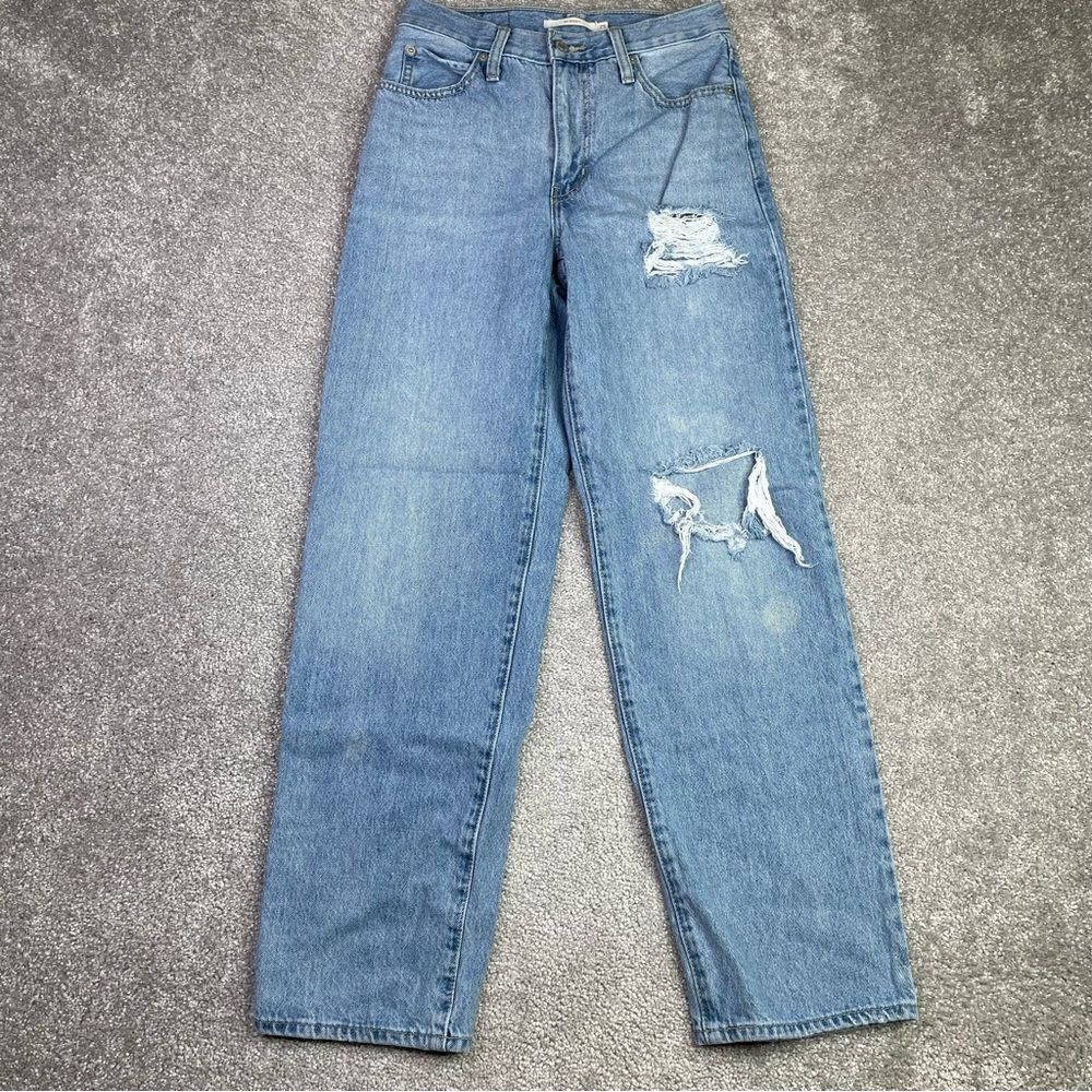 Levi's '94 Baggy Jeans Women's 25 Blue Straight High Rise Light Wash Ripped